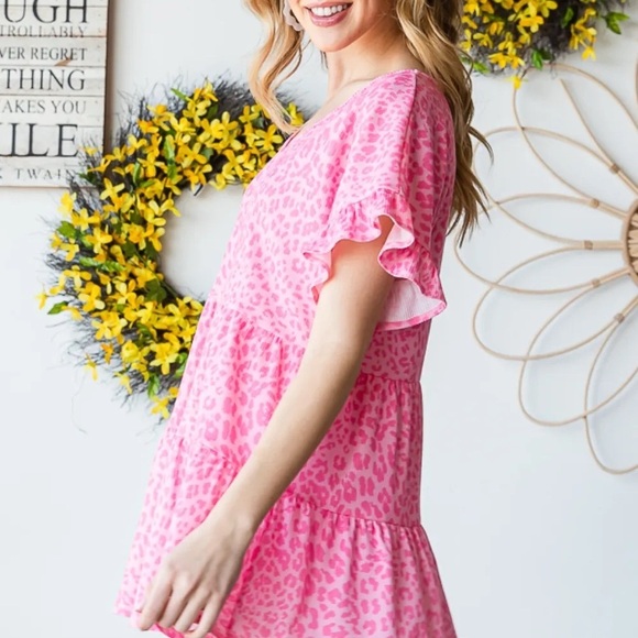 Heimish Full Size Leopard Ruffle Trim Short Sleeve Top - Picture 4 of 14